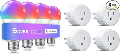 Govee 4 Pack Smart Light Bulbs, WiFi Bluetooth Color Changing with Smart Plug, Compatible with Alexa & Google Assistant, Multicolor LED, 60W Equivalent, 4 Count, E26 Base