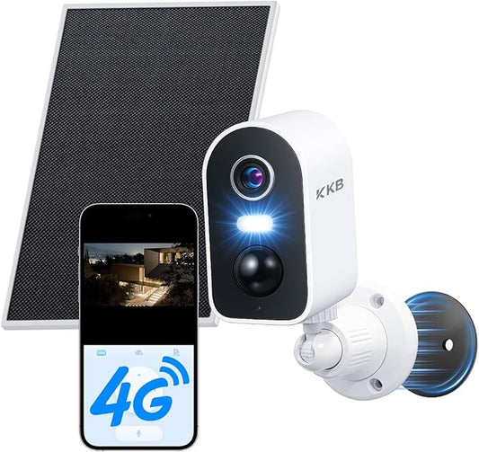 KKB 4G LTE Cellular Security Camera Magnetic, No WiFi Solar Security Cameras Outdoor Built-in SIM, 2K Wireless Off-Grid Battery Cam Without Internet, AI Detection, Color Night Vision, 2-Way Audio
