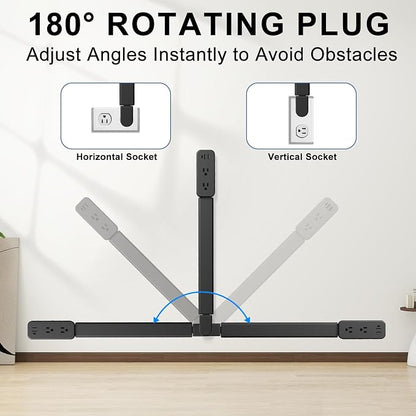 Electrical Outlet Extender Stick - Features USB-A, USB-C and 2 AC Outlets, Extends 22"-34", Rotates 180° Access Hard-to-Reach Outlets, Wall Plug Power Socket Expander Nightstands, Sofa, Desks and More