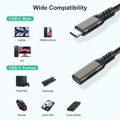 USB C Extension Cable 3.3ft USBC Male to Female Cord Support 4K Video Output, Fast Charge 100W, Data Transfer 10Gbps, USB 3.2 Gen 2 Extender for Thermal Camera, Monitor,Phone, KKY, SSD,Switch,Dock