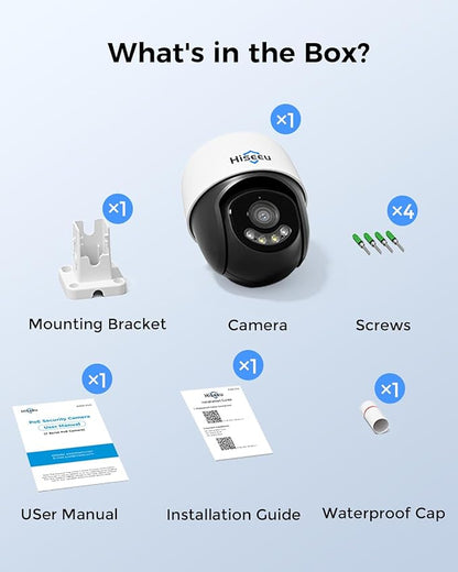 Hiseeu 【360° Panoramic】 4K 8MP PoE Security Camera Outdoor, 355 Pan & 90 Tilt Cameras for Home Security, Human Auto Tracking, Color Night Vision, Human/Vehicle Detection, 2 Way Talk, No Subscriptions