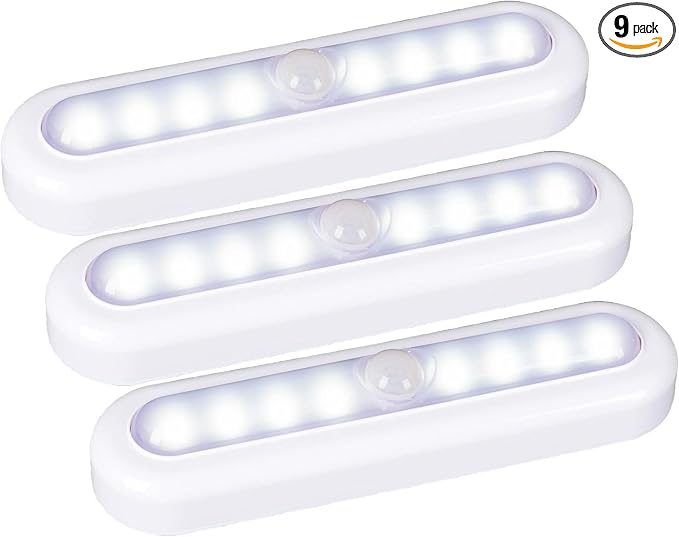 STAR-SPANGLED 9 Pack 7” Motion Sensor Lights Indoor Battery Operated, Stick on LED Light for Closet, Stairs, Under Cabinet, Cool White