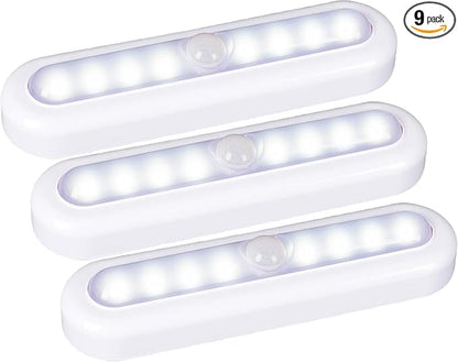 STAR-SPANGLED 9 Pack 7” Motion Sensor Lights Indoor Battery Operated, Stick on LED Light for Closet, Stairs, Under Cabinet, Cool White