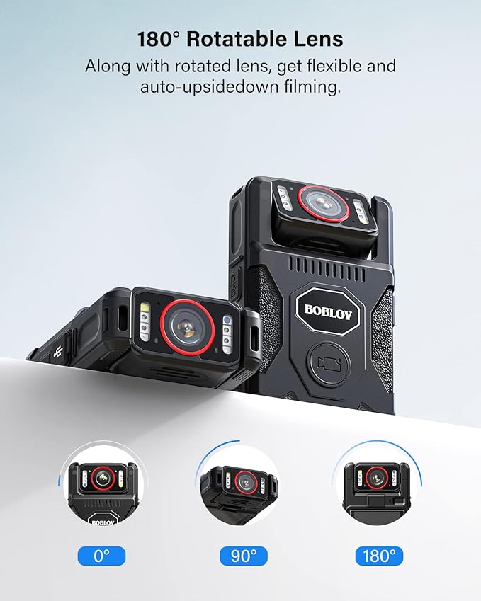 BOBLOV M7Pro 4K GPS Body Worn Camera, Internal 64GB Body Camera with Audio, 180° Rotate Lens, 4000mAh for 14 Hours Video Recording, Fast Charging with 4-5 Hrs for Law Enforcement, Delivery(128GB)