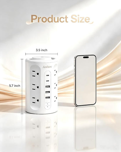 Power Strip Tower with USB Ports, 6.5 FT Extension Cord with Multiple Outlets (12AC+3A+2C) for Home Office Desk College Dorm Room Supplies