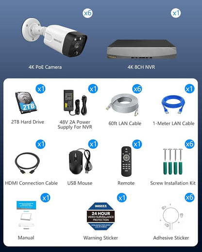 4K POE Wired Outdoor Home Security Camera System Surveillance Cameras