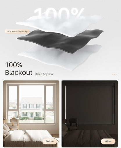 Smart Roller Shades for Windows, Alexa Blackout Motorized Blinds with Remote Control, Easy Install Automatic Electric Blinds for Indoor (45" W x 72" H, White)