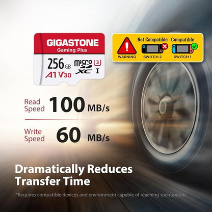 【for Switch 1 Only】 GIGASTONE 256GB Micro SD Card 5-Pack, Gaming Plus, Nintendo-Switch 1 Compatible, R/W 100/60MB/s, 4K Video Recording, Micro SDXC UHS-I A1 U3 Class 10, with Adapters