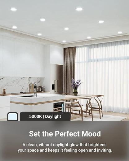 Sunco 4 Pack 6 Inch Ultra Thin LED Recessed Ceiling Lights Slim, 5000K Daylight, Dimmable, 14W=100W, Wafer Thin, Canless with Junction Box - ETL.