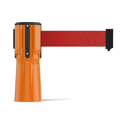 Trafford Industrial 11 Ft. Cone-Mounted Retractable Belt Barrier Orange Case with Red Belt