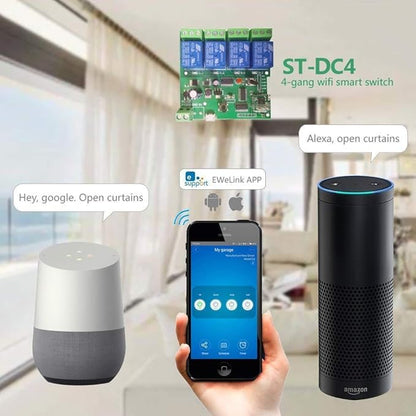 WiFi Wireless Inching Relay Monentary/Self-Locking Switch Module DIY Smart Home Remote Control DC 5-32V AC90-260V Ewelink App iOS/Andriod Compatible with Alexa Echo Google Home IFTTT (DC4)