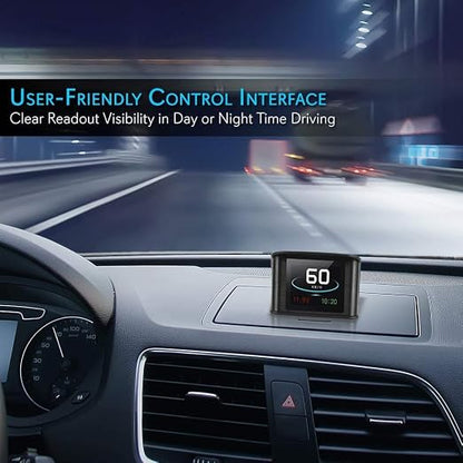 Pyle Universal Vehicle Smart HUD Display - 2.6" Digital Mini Car Dashboard Heads Up Windshield Speedometer Projector System w/ GPS Navigation Compass, Displays Speed, Distance, Time and More - PHUD19