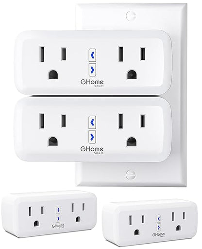 15A Dual Smart Plug 4 Pack, GHome Smart Plugs that Work with Alexa and Google Home, 2-in-1 Compact Smart Outlet Timer with APP Remote Control, 2.4GHz Wi-Fi Only, No Hub Required, FCC Listed