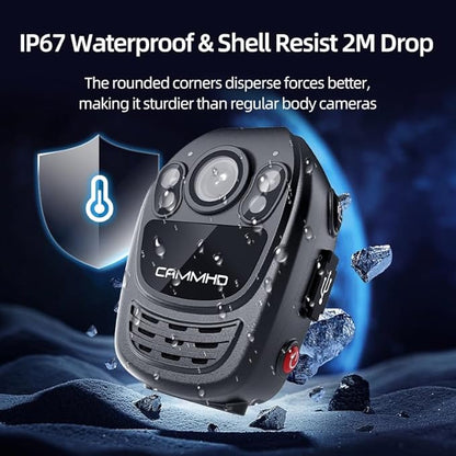 CAMMHD YX1-256G 2K/1440P Body Camera Support Video Audio Image, 3500mAh Battery Work 12hrs, Night Vision and 2.0IN Screen Easy to Playback, Data-encrypted Body Cam for Police and Personal