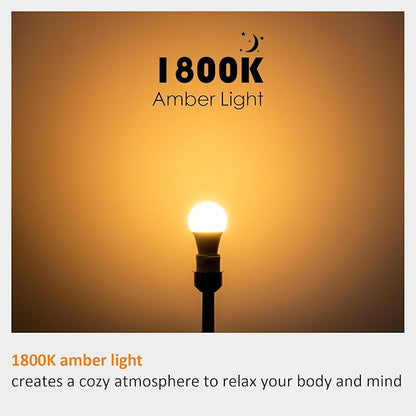 Maelsrlg A19 Warm Sleep Light Bulb, 9W(60W Equivalent), 1800K Amber, Dimmable, E26 Base, Soft Yellow Light Bulbs, 800 Lumen, 120V, 4-Pack