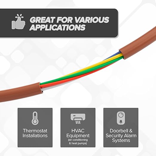 THE CIMPLE CO 18/5 Thermostat Wire 25 FT - Insulated Solid Copper Wiring for HVAC, Furnaces, Video Doorbells, Alarms, Lighting, Smart Thermostats - 18 Gauge, 5 Conductor - 25 Feet (7 Meters), Brown