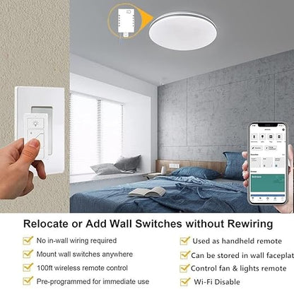 Nexete Smart Wireless Light Switch, Dimmer Switch & Receiver Kit No Wiring Wireless Remote Control,Remote & Voice Control,Bluetooth Work with Amazon Alexa Only ETL certified (2 Switches & 2 Receivers)