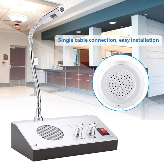 Dual Way Window Intercom System with Mic & Speaker, Automatic Two-Way Counter Intercom for Glass Windows, Drive Thru Communication Speaker for Bank Office Store Hospital Bus Station Security Counter