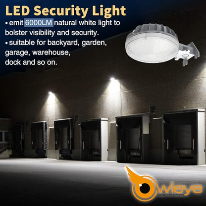 Owleye 6000LM Dusk to Dawn Outdoor Lighting LED Barn Light Security Lights, 42W 4000K Daylight, AC 120-240V, ETL Listed, Waterproof Outside Lights for Yard Warehouse Garage （2pack）