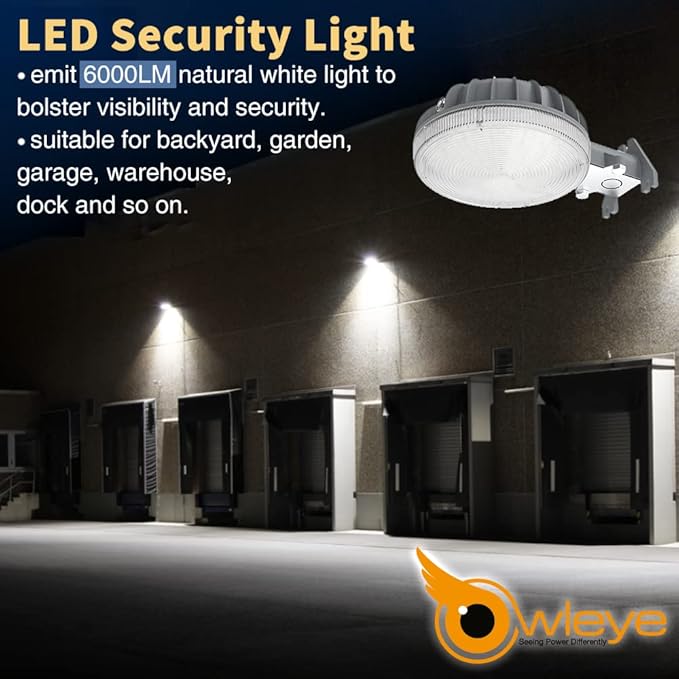 Owleye 6000LM Dusk to Dawn Outdoor Lighting LED Barn Light Security Lights, 42W 4000K Daylight, AC 110-240V, ETL Listed, Waterproof Outside Lights for Yard Warehouse Garage