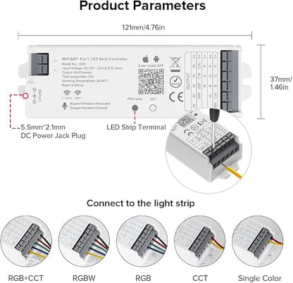 5in1 WB5 2.4GHz WiFi PWM LED Controller Compatible Alexa Google Home
