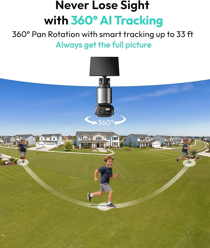 BOTSLAB Security Cameras Wireless Outdoor, 2 Cam-Kit, 4K Color Night Vision, Solar Cameras for Home Security with 360° PT,No Monthly Fee,32GB Local Storage Base Station,Auto Tracking,Easy Installation