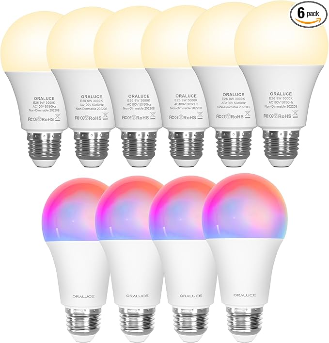 ORALUCE 丨 Bundle - A19 Lightbulbs Warm White 3000K (Pack of 6) & Smart LED Bulb A19 Wi-Fi and Bluetooth (Pack of 4)