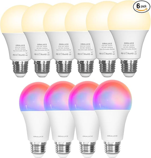 ORALUCE 丨 Bundle - A19 Lightbulbs Warm White 3000K (Pack of 6) & Smart LED Bulb A19 Wi-Fi and Bluetooth (Pack of 4)
