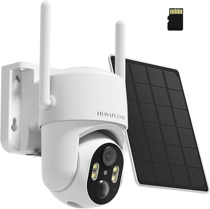 HOSAFE.COM Wireless Security Camera Outdoor, 360° PTZ Remote Cameras for Home Security Solar Powered, 2K 3MP Surveillance & Security Cameras, Free Cloud Storage(Need Apply)