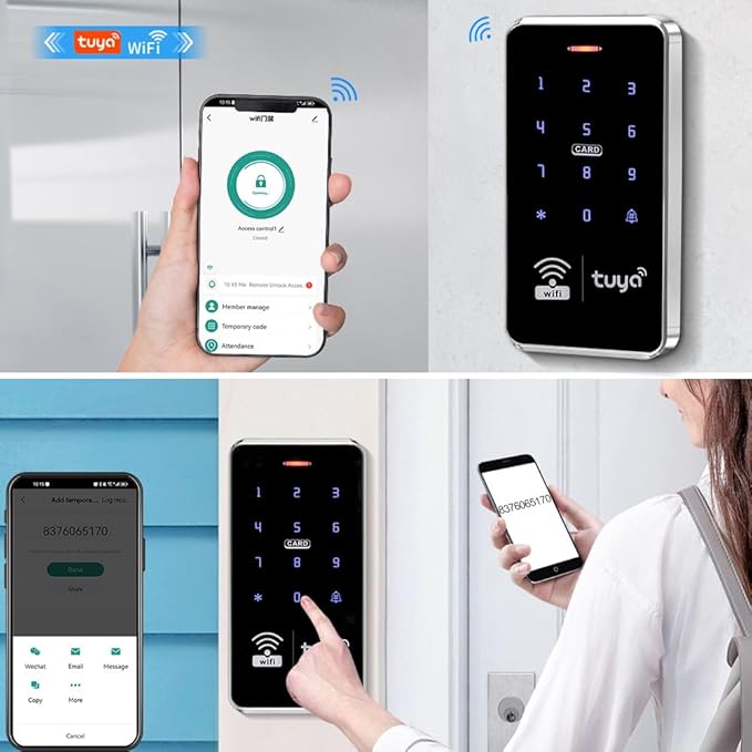 Waterproof Access Control Keypad Home Security System Tuya Smart Remote Unlock Including 10Pcs Key Rings (Silver)