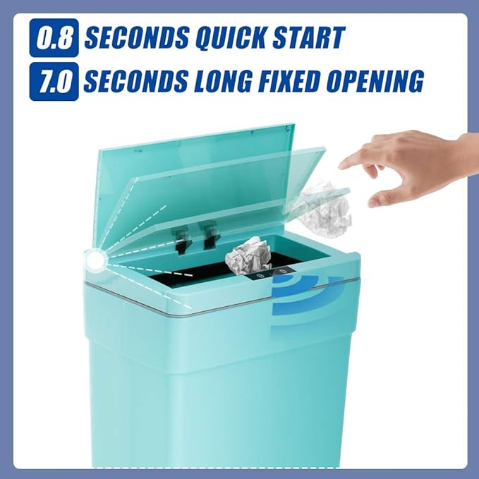 13 Gallon Trash Can Plastic Kitchen Trash Can Automatic Touch Free High-Capacity Garbage Can with Lid for Bedroom Bathroom Home Office 50 Liter (Blue)