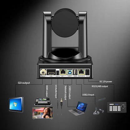 4K PTZ Camera for Conference Room & Church, 20X Optical Zoom, HDMI SDI USB LAN, AI Auto Tracking Camera for Live Streaming