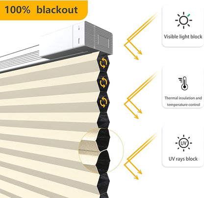 Motorized Cellular Shades Cordless Blackout Rechargeable Window Shades with Remote for Privacy Protection Smart Home Electric Curtains Automatic Honeycomb Blinds for Windows, 40" x 48", Beige