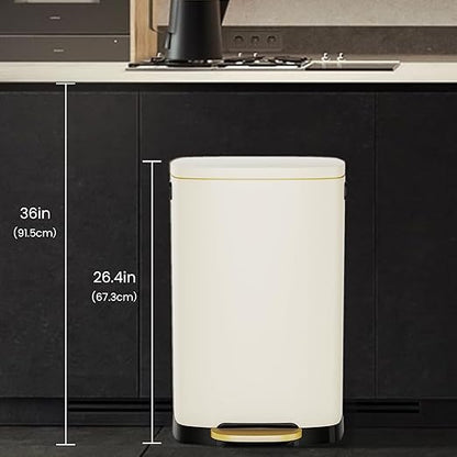 ELPHECO Kitchen Trash Can with Lid Soft Close, 13 Gallon / 50L Stainless Steel Pedal Garbage Can, Heavy-Duty Fingerprint Proof Step Wastebasket with 20 Bags, Removable Bucket, Home Office, Cream Beige
