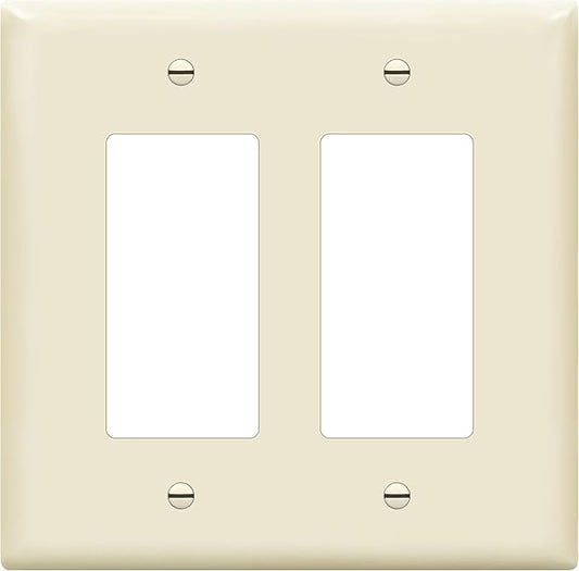 ENERLITES Decorator Light Switch or Receptacle Outlet Wall Plate, Gloss Finish, Midway Size 2-Gang 4.88" x 4.92", Unbreakable Polycarbonate Thermoplastic, UL Listed, 8832M-LA, Light Almond
