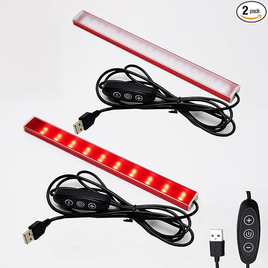 660nm & 850nm Red Light Strip, 9.6 Inch Near Infrared Light Bar with 5 Brightness Levels, USB Powered Red Light for Muscle Relaxation, Home & Fitness Use（2 pcs）
