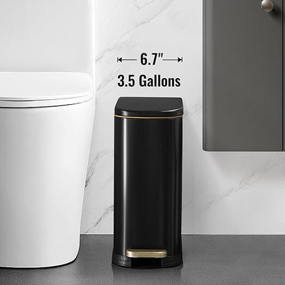 ELPHECO Bathroom Trash Can with Lid Soft Close, 3.5 Gallon / 13.5 Litre Stainless Steel Pedel Garbage Can with Removable Inner Bucket, Wastebasket for Bathroom, Office, Bedroom, Matte Black