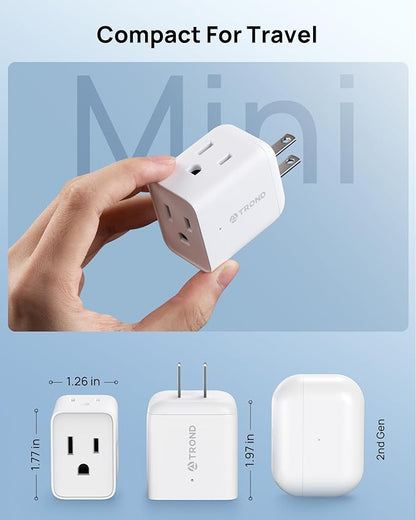 TROND 2 Prong to 3 Prong Outlet Adapter, Multi Plug Wall Outlet Extender, 3 Way Plug Splitter, Horizontal Wall Expander for Non-grounded Socket for Old Home Office Hotel Cruise Travel, 2 Pack, White