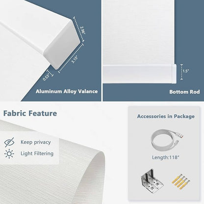 Motorized Blinds with Remote Cordless Automatic Motorized Shades Custom Blinds for Windows Smart Curtains Compatible with Alexa Google Home(Light Filtering Jacquard White,W59 x H72in)