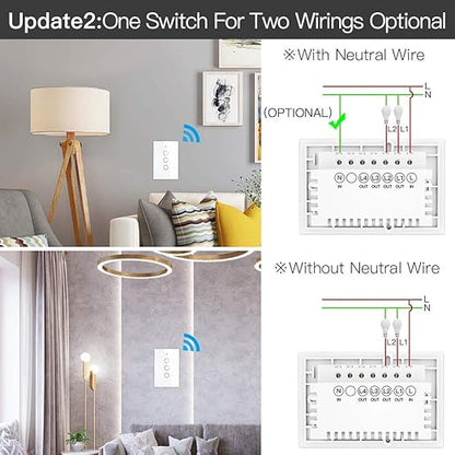 MOES ZigBee Smart Touch Wall Light Switch,Requires Tuya ZigBee Hub,No Neutral Wire/N+L Wiring,No Capacitor,Smart Life Tuya 2/3 Way Remote Control, Work with Alexa Google Home, 2MQTT,4 Gang White
