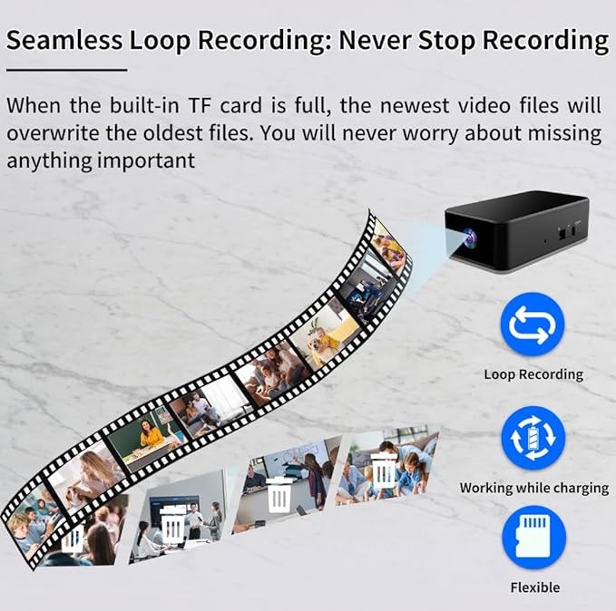 Mini Camera 1080P HD - No WiFi Camera - Portable Tiny Video Recorder with Loop Recording, Rechargeable Small Camera for Travel, Office, Warehouse(No App, No Bluetooth)