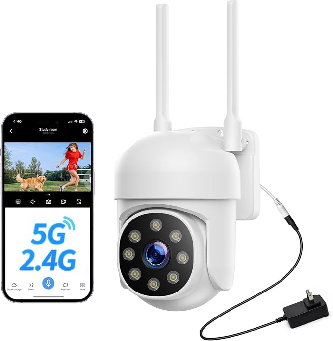 CAMCAMP Wireless Security Camera Outdoor, APP Remote Access, AUTO Tracking | Pan&Tilt Full View for Home, Color Night Vision, Alerts, 2-Way Audio, 2.4G&5G WiFi Support Could/SD card Storage Not included