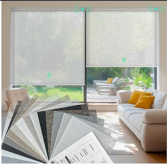 HeyBlinds Motorized Blinds with Remote, Smart Blinds for Windows, Light Filtering, Compatible with Alexa (Light Filtering Roller Shades Fabric Samples)