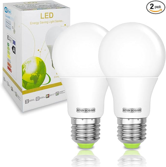 E26 12V LED Bulb Warm White 2700K 60W 12V E27/E26 6W LED AC12V / DC 12V-24V Light Bulb 50W 12 Volt Bulbs for Off-Grid Solar Battery Systems, Rv, Camper, Boat, Low Voltage Lighting - 2 Pack
