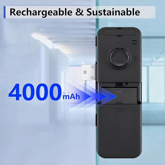 EIYSIE Sliding Glass Door Lock, Fingerprint Lock with 3D Face Recognition for Frameless Doors, Keyless Entry Door Lock with Keypad, No-Drill Smart Glass Lock for Office Store Home