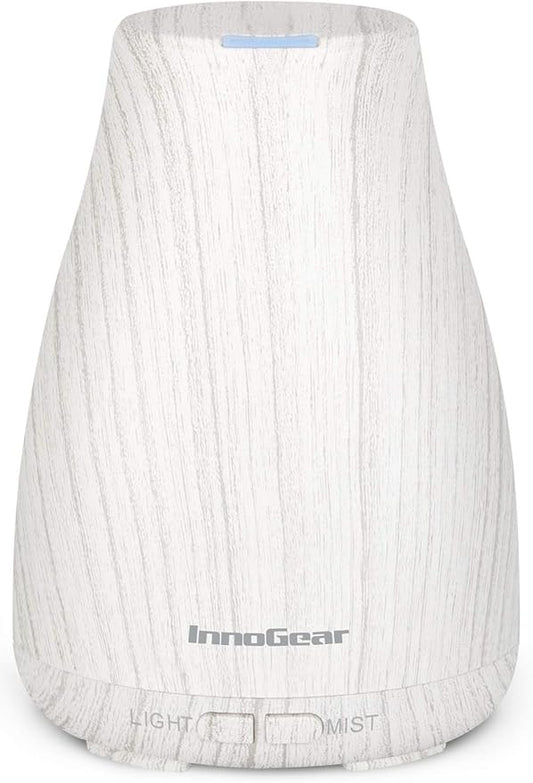 InnoGear Essential Oil Diffuser, Ultrasonic Diffusers for Home Aromatherapy Humidifier for Mother's Gift Bedroom Room 7 Colors LED 2 Mist Mode Auto Off, White Grey