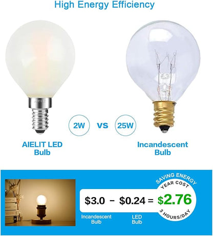 Frosted E12 LED Light Bulbs 25-Watt Equivalent, Warm White 2700K, 2W G15/G50 Globe LED Bulb for Beside Lamp Ceiling Fan Pendant Lights Chandelier Fixture, 200 lm, 8 Pack