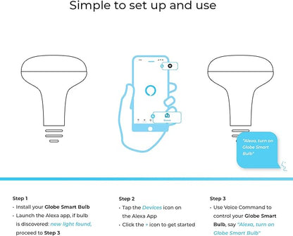 Globe Electric 50594 Works with Alexa Only Wi-Fi Smart Multicolor Changing RGB Tunable White Frosted LED Light Bulb, Voice Activated, 2000K - 5000K, BR30 Shape, E26 Base, 8.5W, Energy Star