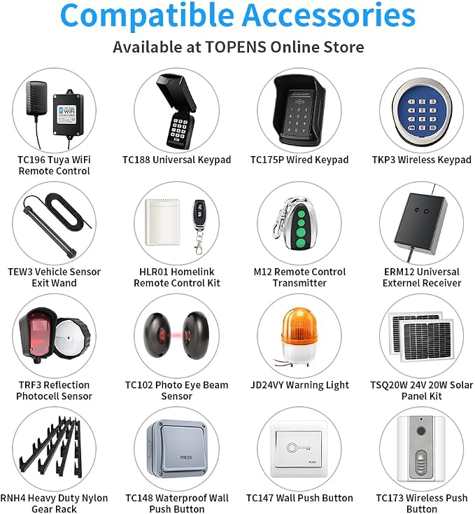 TOPENS DK1000S Solar Sliding Gate Opener Rack Drive Automatic Gate Motor for Heavy Driveway Slide Gates Up to 1800 Pounds, Electric Gate Operator Battery Powered with Solar Panel Remote Control Kit