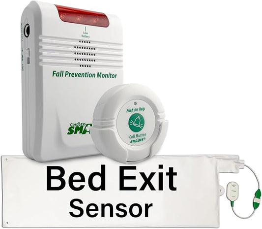 Smart Caregiver Wireless Bed Exit Alarm System - Weight Sensing Bed Pad with Call Button and Wireless Monitor - Bed Alarm Automcatically Alerts Caregiver When They Get Up to Help Prevent Falls